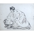 After Charles Paul Renouard (French, 1845-1921): an etching of a Mother bathing her baby, unsigned b... 