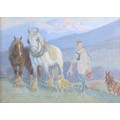 Continental School (20th century): Draught horses accompanied by a young man amidst a mountainous la... 