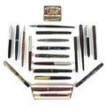 A collection of vintage fountain pens, including a Brenna with 14ct gold nib which extends out throu... 