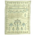A William IV sampler, cross stitch embroidered onto linen, 'Jane Marriott, 8 years old in 1836', wit... 