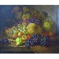 Charles Thomas Bale (British, 1845-1925): still life of fruit on a table, depicting two pumpkins, bu... 
