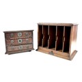 An Edwardian oak desk tidy, with five division letter rack above a sliding pen and paper tray, and a... 