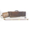 An Edwardian brass bound brown leather shotgun case, the lid embossed 'P. Johnson', fitted with a lo... 