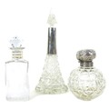 Two silver mounted cut glass dressing table bottles, together with a Mary Gregory style pate-sur-pat... 