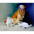 Roger Heaton (British, 20th century): canine and feline portrait, depicting a Golden Retriever toget... 