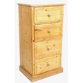 A modern pine narrow chest of four drawers, with turned handles, 61 by 46 by 117cm high.
