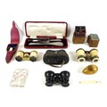 A collection of vertu and collectables, comprising a group of two silver handled button hooks and sh... 