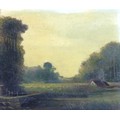 British School (19th century): a country landscape scene, unsigned, oil on board, 24 by 29cm, gilt f... 