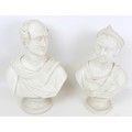 A pair of 19th century Parian ware busts of Queen Victoria, 20 by 12 by 34cm high, and Prince Albert... 
