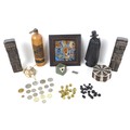 A group of collectables and coins, including forty three brass and ebonised Royal Thames Yacht Club ... 