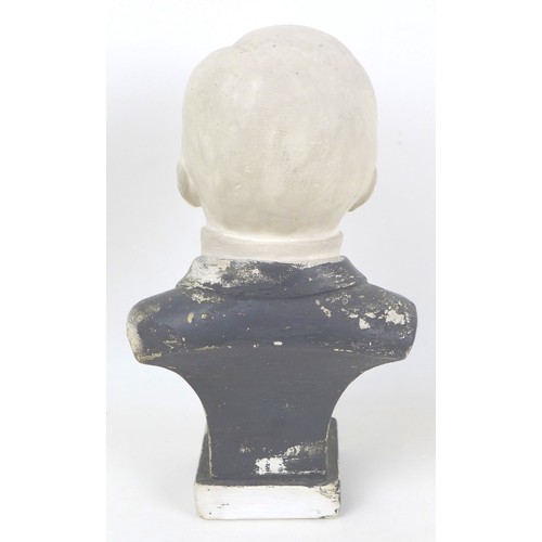 88 - A plaster bust of J. M. Barrie, with impressed factory mark 'British Artisco', 13.5 by 9.5 by 24cm h... 