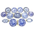 A collection of transfer printed blue and white English ceramics, 19th and early 20th century, compr... 