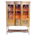 An Edwardian mahogany and line inlaid display cabinet, in Sheraton style, with two astragal glazed d... 
