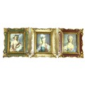 A group of three portrait miniatures, mid 20th century, each half length portrait depicting an 18th ... 