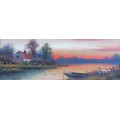 G. Cole (British, late 19th and early 20th century): 'Sunrise over the river', depicting a cottage a... 