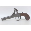An early 19th century flintlock boxlock pocket pistol by Oakes of Horsham, with slab sided walnut gr... 