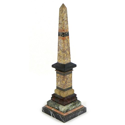 125 - A 19th century specimen marble obelisk, in Grand Tour style, formed from eleven different types of m... 