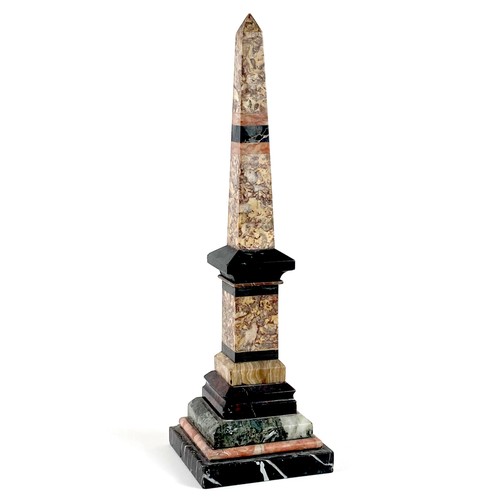 125 - A 19th century specimen marble obelisk, in Grand Tour style, formed from eleven different types of m... 
