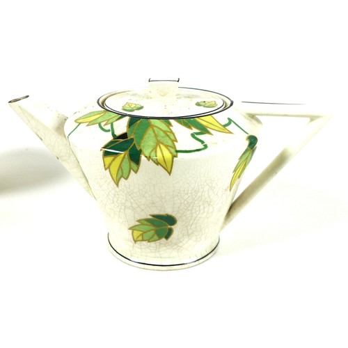 65 - An Art Deco Wedgwood & Co Ltd pottery part tea service, decorated with green leaves, gilt and black ... 