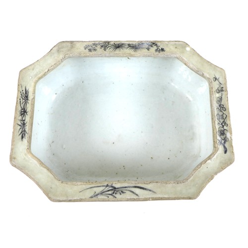 4 - A Chinese Republic period porcelain small planter, of rectangular outline with incuse corners, taper... 