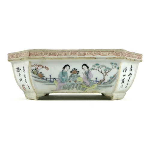 4 - A Chinese Republic period porcelain small planter, of rectangular outline with incuse corners, taper... 