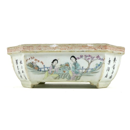 4 - A Chinese Republic period porcelain small planter, of rectangular outline with incuse corners, taper... 