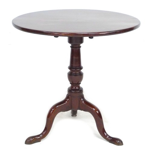342 - A George III mahogany tilt top occasional table, circular surface on a turned support and tripod bas... 