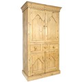 A pine cupboard, in Victorian style, with twin cupboard doors opening to reveal a single shelf, over... 