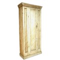A Victorian pine cupboard, cornice over a single panel full length door with small metal handle, ope... 