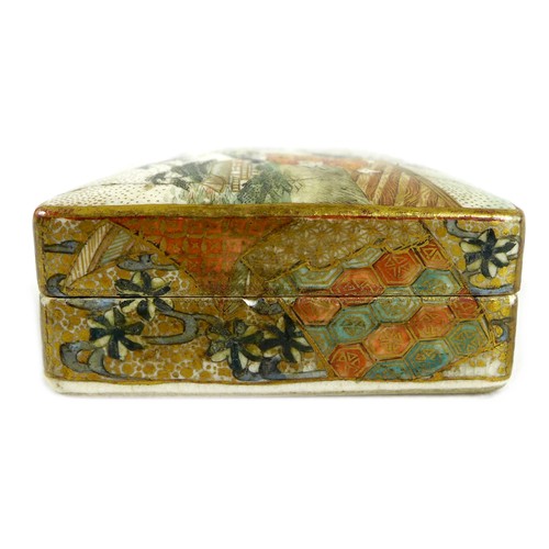 1 - A fine Japanese Satsuma pottery kogo incense box and cover by Kinkozan, Meiji period, of rectangular... 