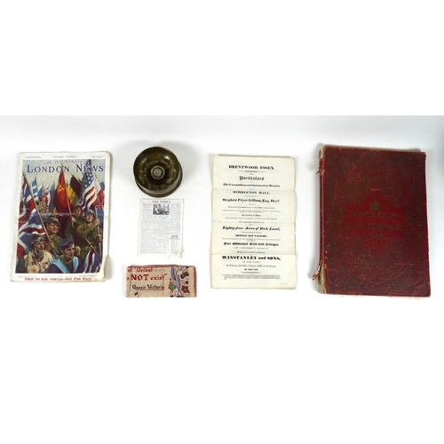 102 - A group of military and commemorative items and ephemera, comprising a silk handkerchief commemorati... 