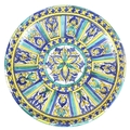 An Italian maiolica charger, early 20th century, decorated with twelve panels around a central round... 