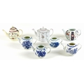 A selection of 18th century and later teapots, including a First Period Worcester teapot, decorated ... 