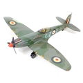 A large scale model of a WWII British Spitfire, with pilot, markings, 112 by 100 by 35cm high.