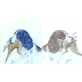 L. W. Fraser (Scottish, 20th century): two portraits of Spaniels in chalk and watercolour, both hold... 