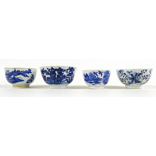 15 - A collection of 18th century and later blue and white tea bowls and saucers, including a Worcester F... 