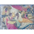 A 18th century embroidery on silk, depicting a classical Greek scene with two seated ladies wearing ... 