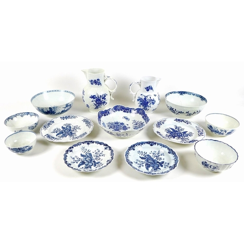 16 - A collection of 18th century and later blue and white ceramic bowls, plates and jugs, mostly Worcest... 