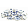 A collection of 18th century and later blue and white ceramic bowls, plates and jugs, mostly Worcest... 