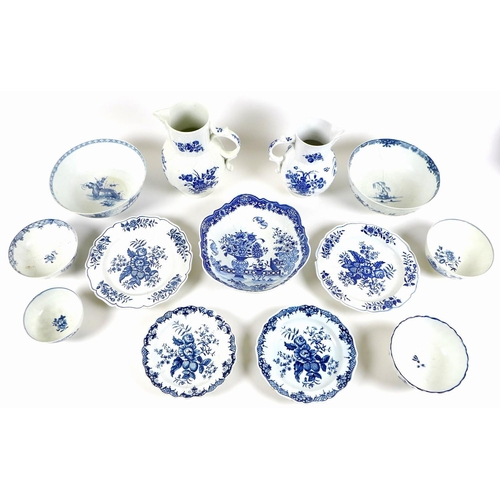 16 - A collection of 18th century and later blue and white ceramic bowls, plates and jugs, mostly Worcest... 
