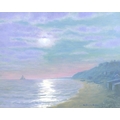 Norman Douglas Hughes (British, late 20th century): 'Moonlight Dunwich' coastal scene oil on canvas,... 