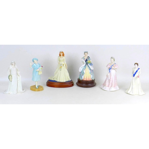 19 - A group of six Royal Doulton, Coalport figurines of British Royalty, including two limited edition R... 