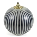 A mid 20th century spherical glass light shade, decorated with alternating bands of black and applie... 