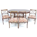 A modern reproduction extending dining table, in Regency style, of D end form with twin pedestals an... 