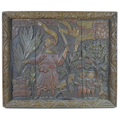 237 - Two carved oak ecclesiastical panels, probably 16th / 17th century, carved in high relief with polyc... 