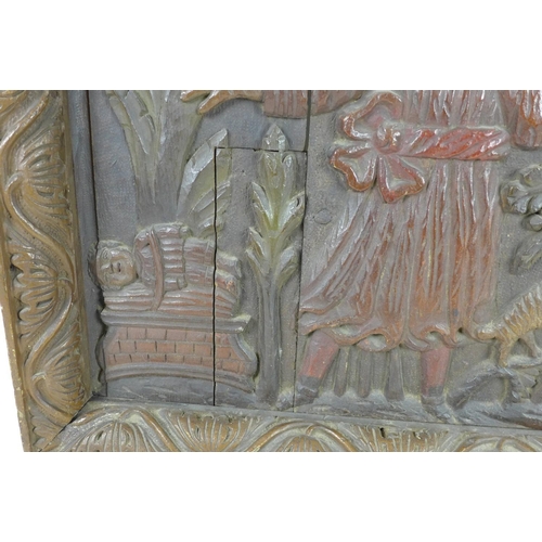 237 - Two carved oak ecclesiastical panels, probably 16th / 17th century, carved in high relief with polyc... 