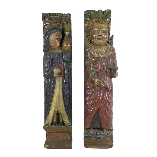 238 - Two carved oak ecclesiastical panels, probably 16th / 17th century, carved in high relief with polyc... 