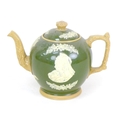 A Copeland late Spode Queen Victoria Diamond Jubilee commemorative teapot, in olive green with appli... 