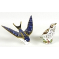 Two Royal Crown Derby paperweights, comprising 'Christmas Mistle Thrush', limited edition 215/250 ex... 