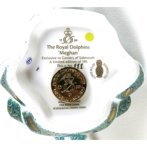 32 - A pair of Royal Crown Derby commemorative paperweights, modelled as 'The Royal Dolphins', 'Harry' an... 